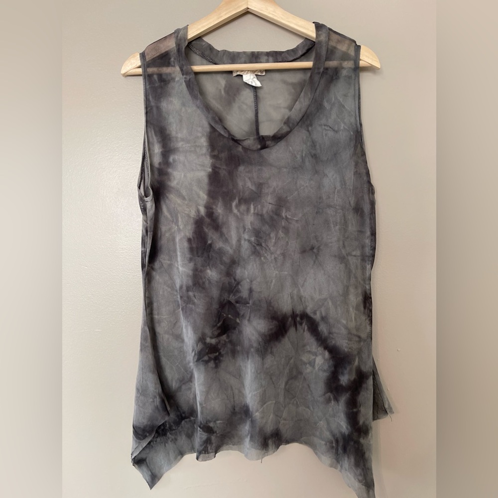 *SOLD* BlueBlue Tie Dye Cowl Mesh Lagenlook Layering Tank Tunic Size Medium